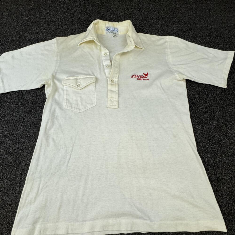 Vtg Pickering Polo Shirt Mens M White Short Sleeve Collared Pocket Embroidered